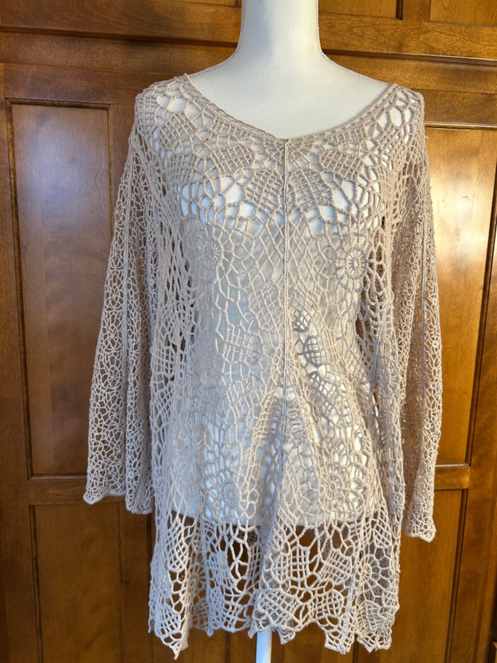 Cato Womens all over Crochet Pullover Tan Top. Sz 18-20 Boho, Cottagecore